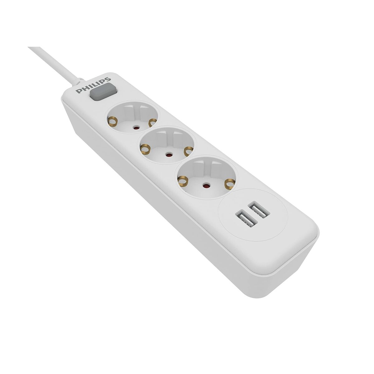 Schuko 3 Way Multi-socket Adapter Philips SPN3032WA/10 White 2 m