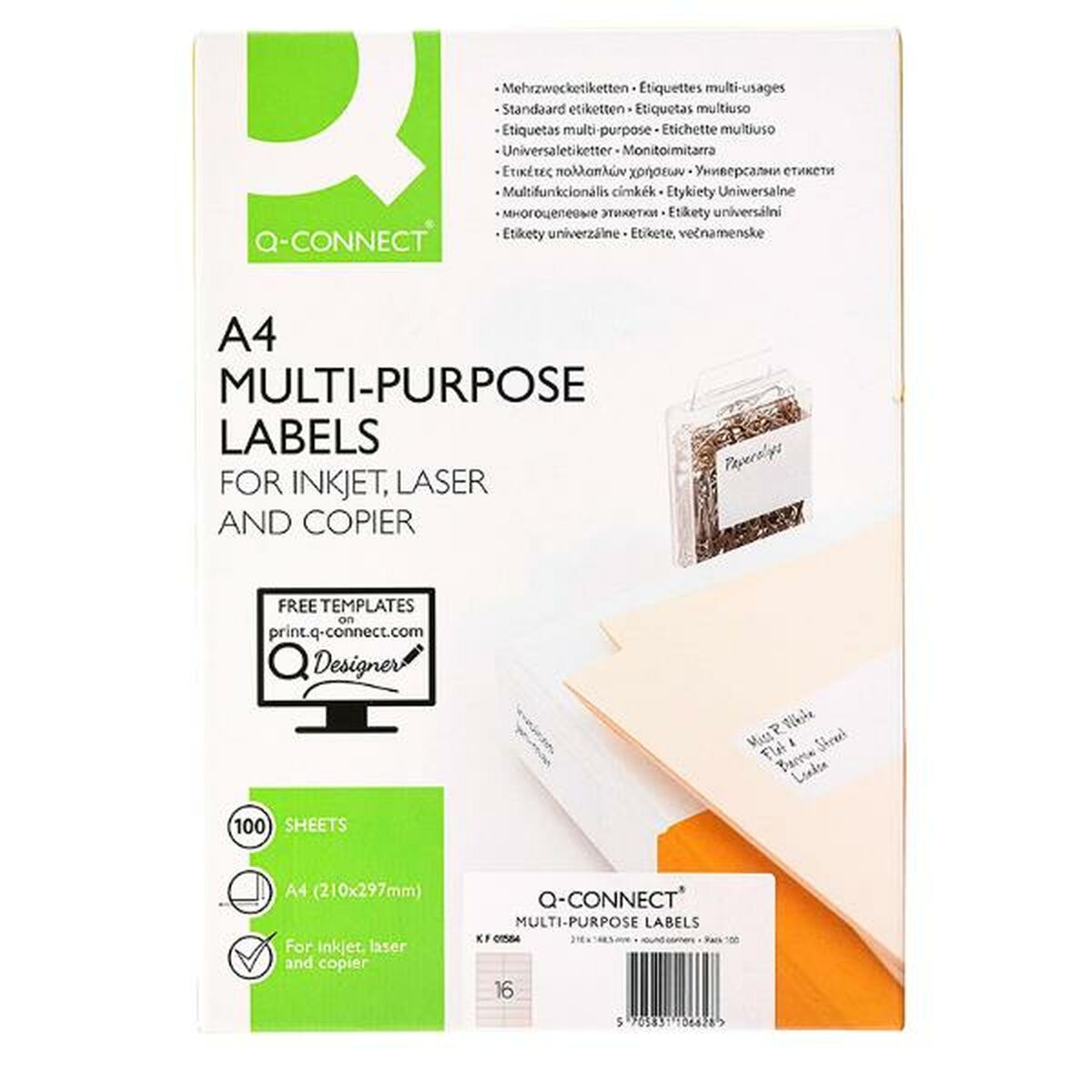 Adhesive labels Q-Connect KF01584 White 100 Sheets 99,1 x 33,9 mm