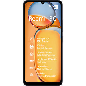 Smartphone Xiaomi Redmi 13C 6,7" Octa Core ARM Cortex-A55 MediaTek Helio G85 6 GB RAM 128 GB Schwarz