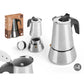 Italian Coffee Pot Black Silver Steel 4 Cups