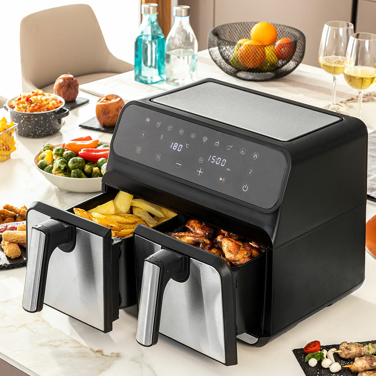 Fritteuse ohne Öl InnovaGoods Edelstahl Schwarz 8 L 3400 W (Restauriert B)