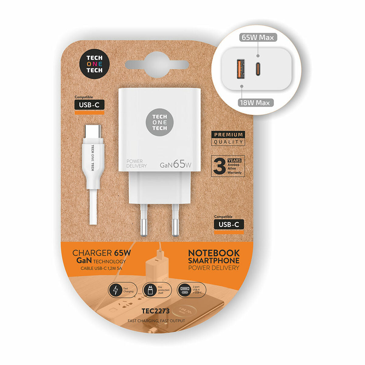 Wall Charger + USB-C Cable Tech One Tech TEC2273