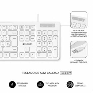 Tastatur Subblim SUBKBC-0SSK51 Weiß Qwerty Spanisch