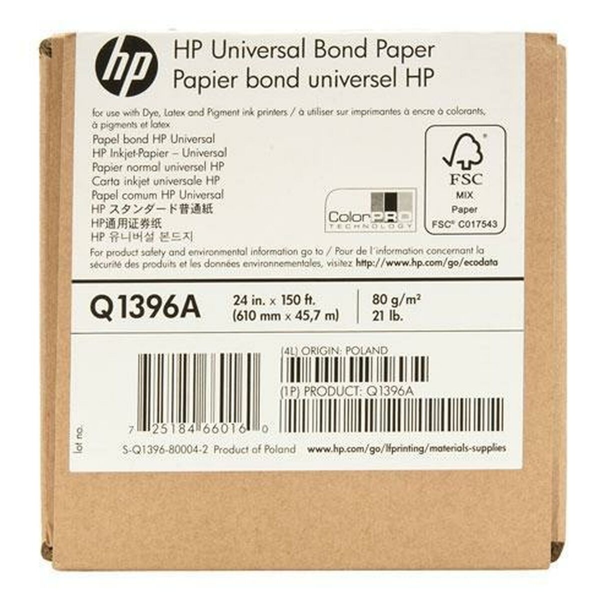 Roll of Plotter paper HP Q1396A White 80 g/m² 610 mm x 45,7 m