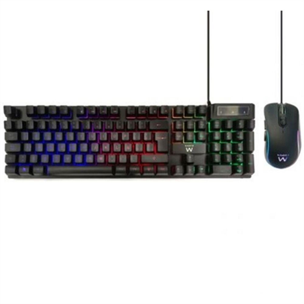 clavier et souris Ewent PL3201 Noir Multicouleur Espagnol Qwerty