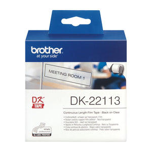 Ruban Laminé pour Etiqueteuses Brother DK-22113 62 mm x 15,24 m Noir/Transparent