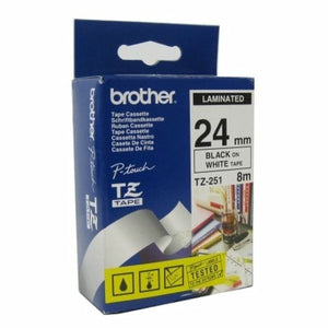 Ruban Laminé pour Etiqueteuses Brother TZ-251 2,4 cm 8 m 24 mm Blanc Noir Noir/Blanc