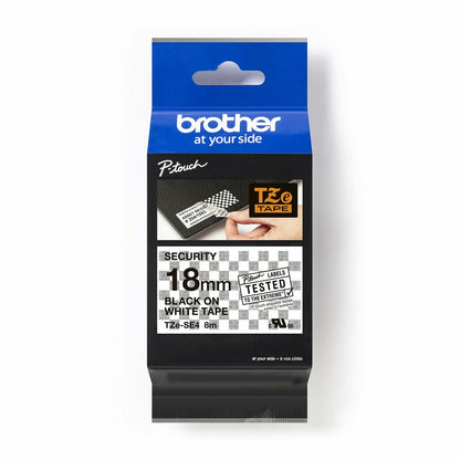 Ruban Laminé pour Etiqueteuses Brother TZE-SE4 Bande de sécurité Noir/Blanc 18mm