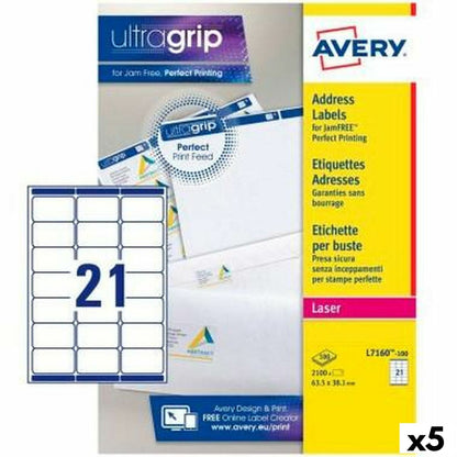 Drucker-Etiketten Avery L7160 Weiß 100 Bettlaken 63,5 x 38,1 mm (5 Stück)