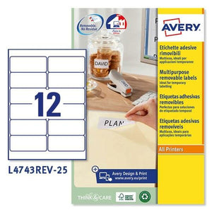 Drucker-Etiketten Avery L4743REV Weiß 25 Bettlaken 99,1 x 42,3 mm (5 Stück)