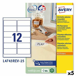 Drucker-Etiketten Avery L4743REV Weiß 25 Bettlaken 99,1 x 42,3 mm (5 Stück)