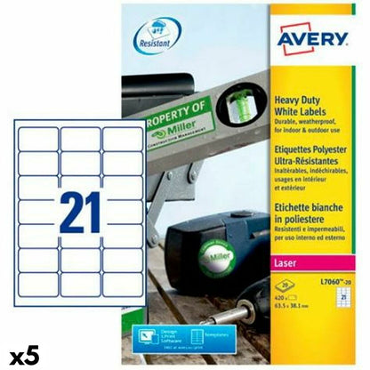 Drucker-Etiketten Avery Weiß 20 Bettlaken 63,5 x 38,1 mm (5 Stück)