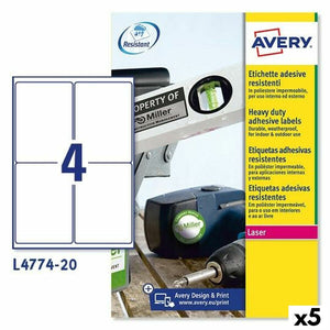 Etiquettes pour Imprimante Avery L4774 Blanc 20 Volets 99,1 x 139 mm (5 Unités)