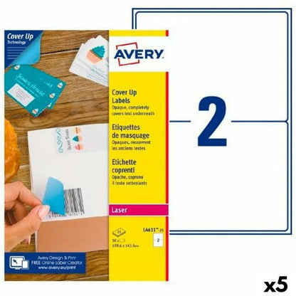 Drucker-Etiketten Avery L4611 Weiß 25 Bettlaken 199,6 x 143,5 mm (5 Stück)