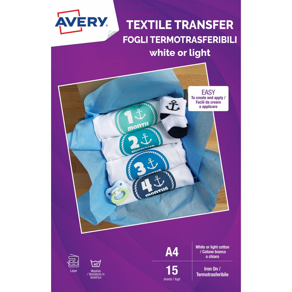 Papier pour imprimante Avery Textile Transfer A4 15 Volets