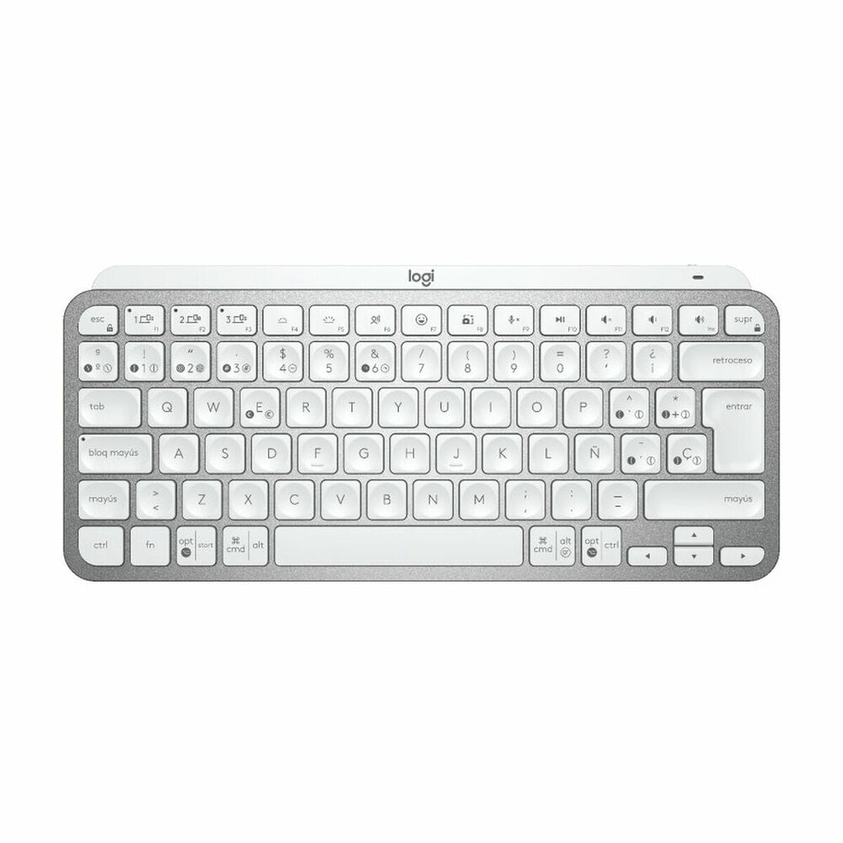 Tastatur Logitech MX Keys Mini Grau Qwerty Spanisch Silberfarben Weiß