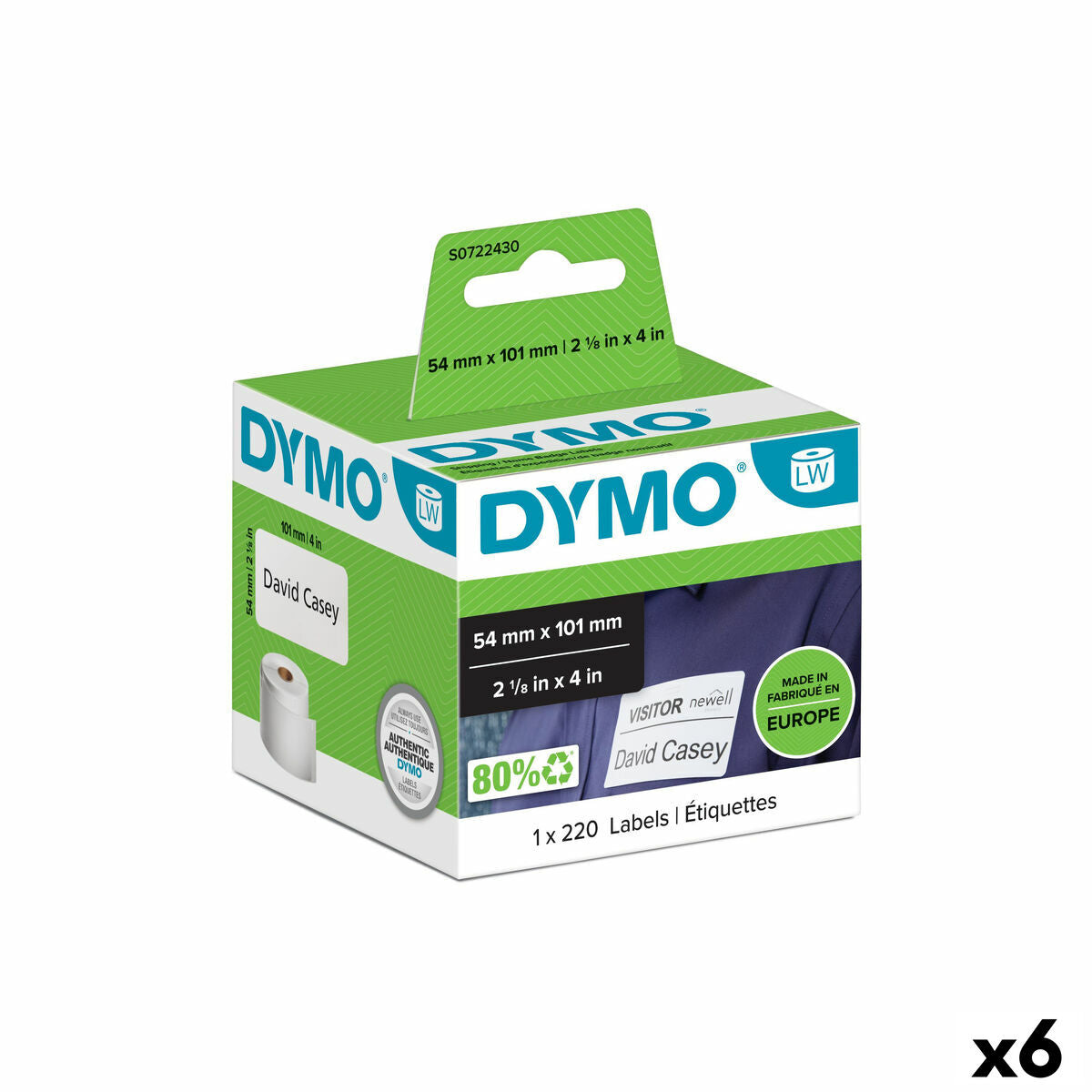 Drucker-Etiketten Dymo 99014 54 x 101 mm LabelWriter™ Weiß Schwarz (6 Stück)