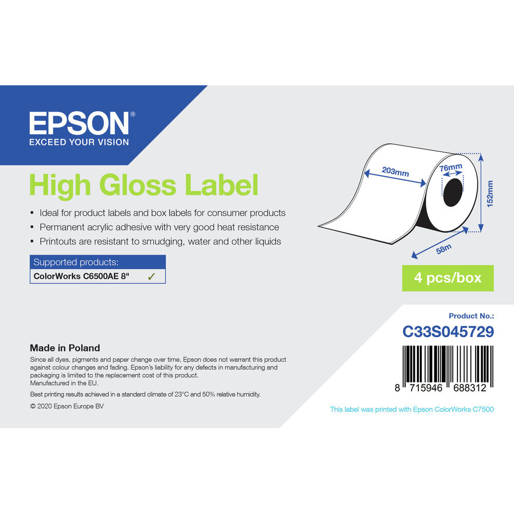 Etiquettes pour Imprimante Epson C33S045729 Blanc Brillant Ø 76,2 mm (1 Unités) (18 Unités)