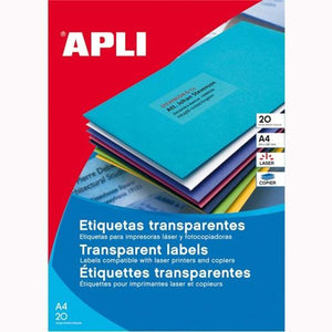 Etiquettes pour Imprimante Apli 581225 210 x 297 mm Transparent 20 Volets