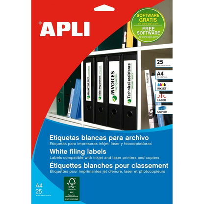 Etiquettes pour Imprimante Apli    Blanc 25 Volets 190 x 38 mm