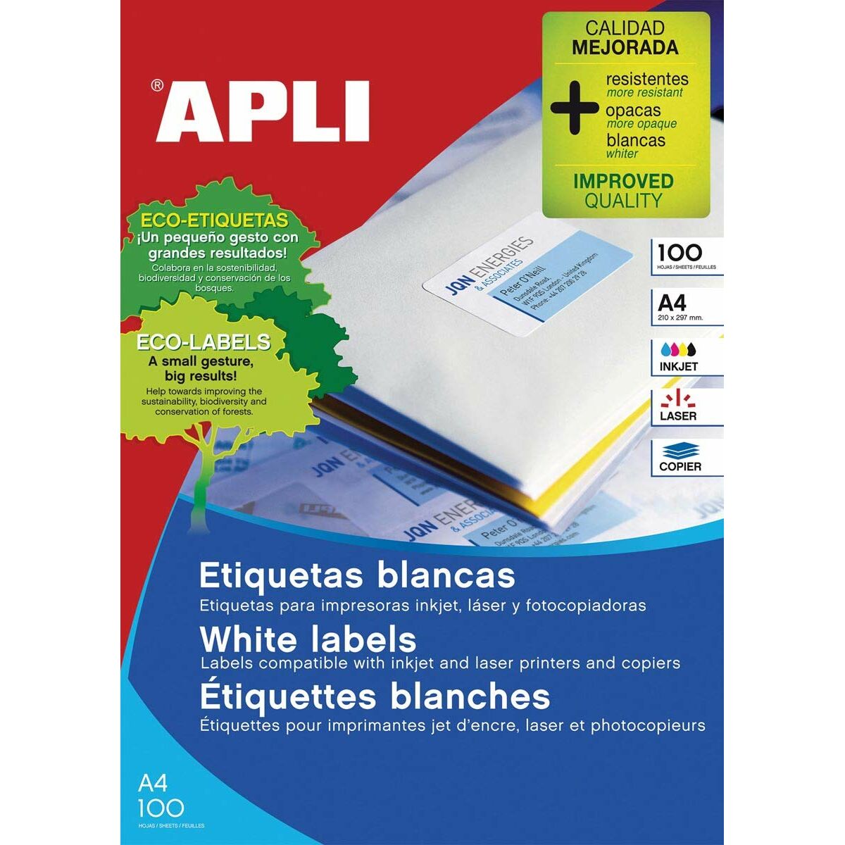 Étiquettes adhésives Apli Blanc 100 Volets 64,6 x 33,8 mm