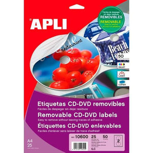 Etiquettes pour Imprimante Apli CD/DVD Ø 114 mm Blanc Ø 117 mm