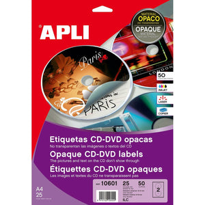 Etiquettes pour Imprimante Apli 10601 Circulaire CD/DVD Blanc 25 Volets Ø 117 mm