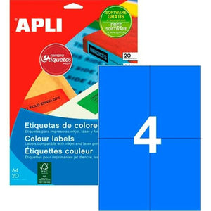 Drucker-Etiketten Apli Blau 20 Bettlaken 105 x 148 mm