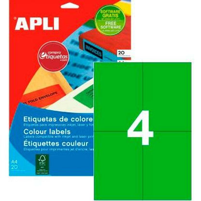 Etiquettes pour Imprimante Apli Vert 20 Volets 105 x 148 mm