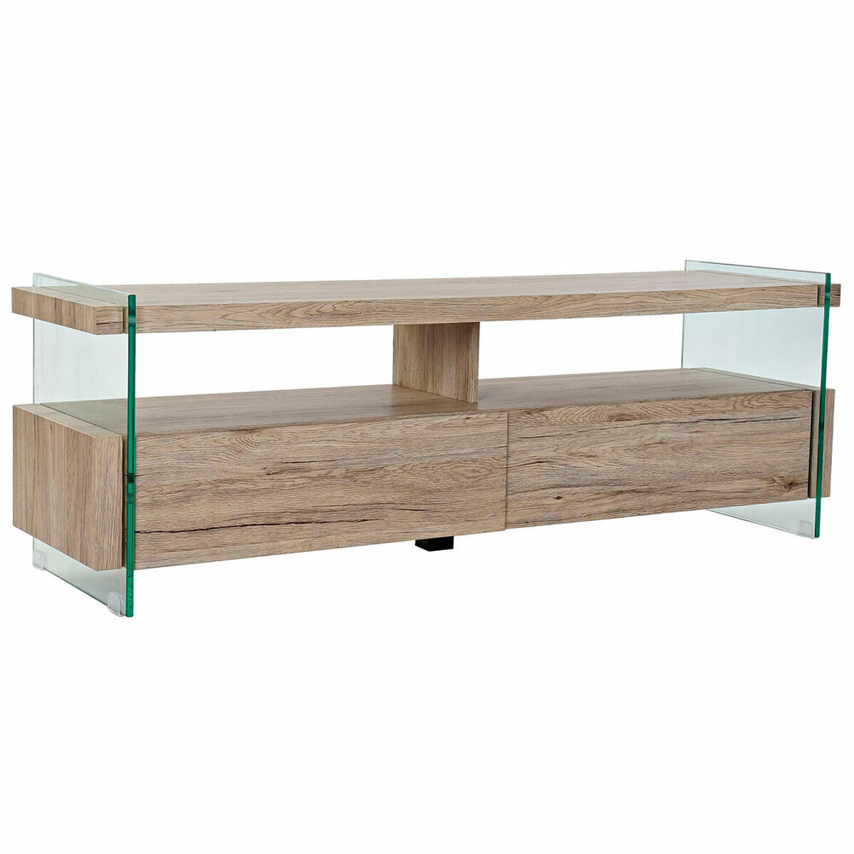 TV furniture DKD Home Decor Natural Tempered Glass MDF Wood 140 x 40 x 47 cm