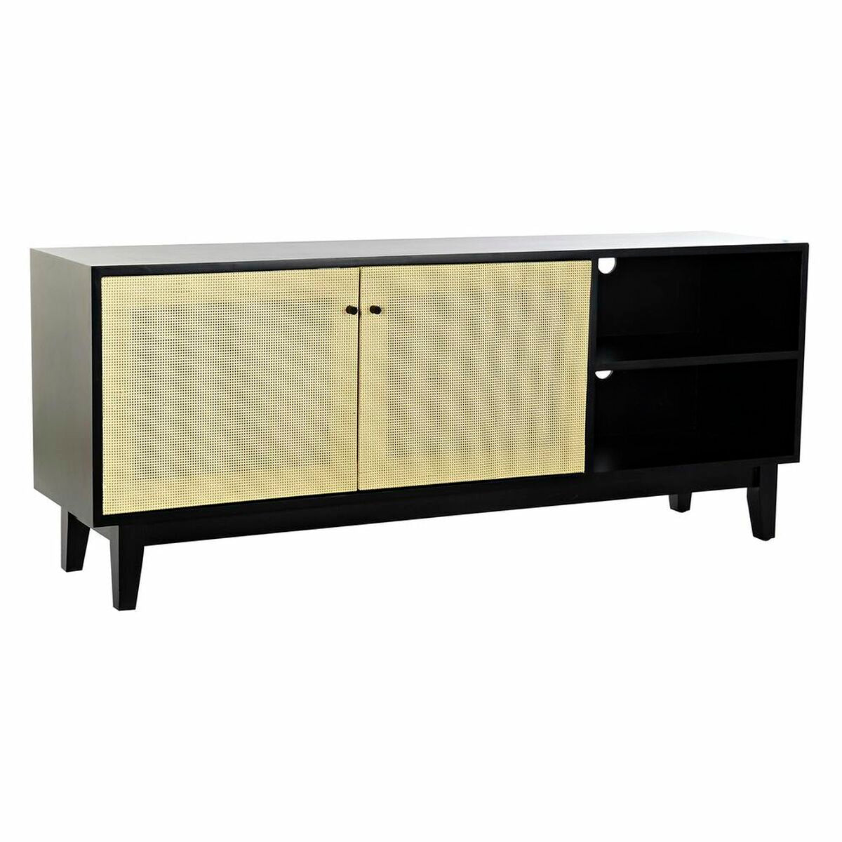 TV-Möbel DKD Home Decor Schwarz Tanne Rattan (160 x 65 x 38 cm)