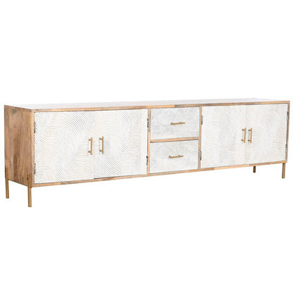 Meubles de télévision Home ESPRIT Blanc Marron Doré Fer Bois de manguier 180 x 34 x 51 cm