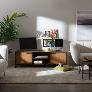 TV furniture CÉSARE 150 x 40 x 49 cm Black Metal Wood Brown