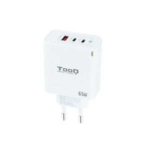 Wall Charger TooQ Cargador de Pared GaN 2USB-C/PD + USB-A/QC 65W, Blanco White 65 W