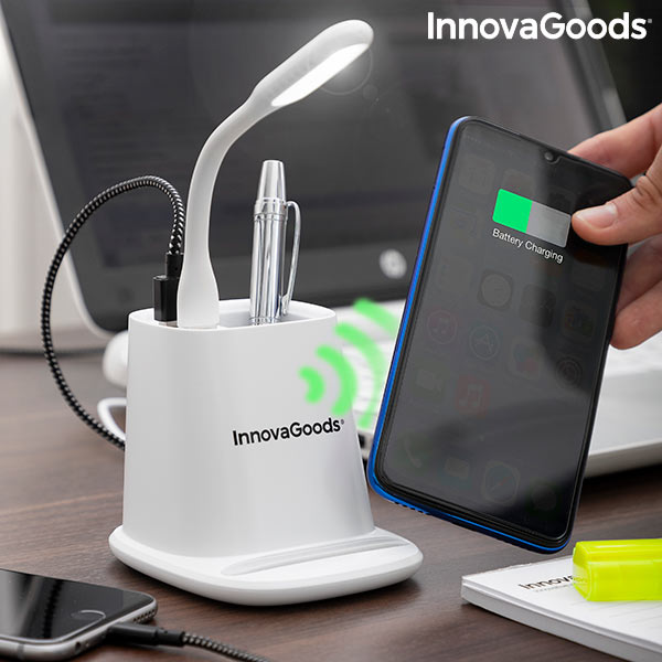 5-in-1 Wireless Charger with Organiser-Stand and USB LED Lamp DesKing InnovaGoods