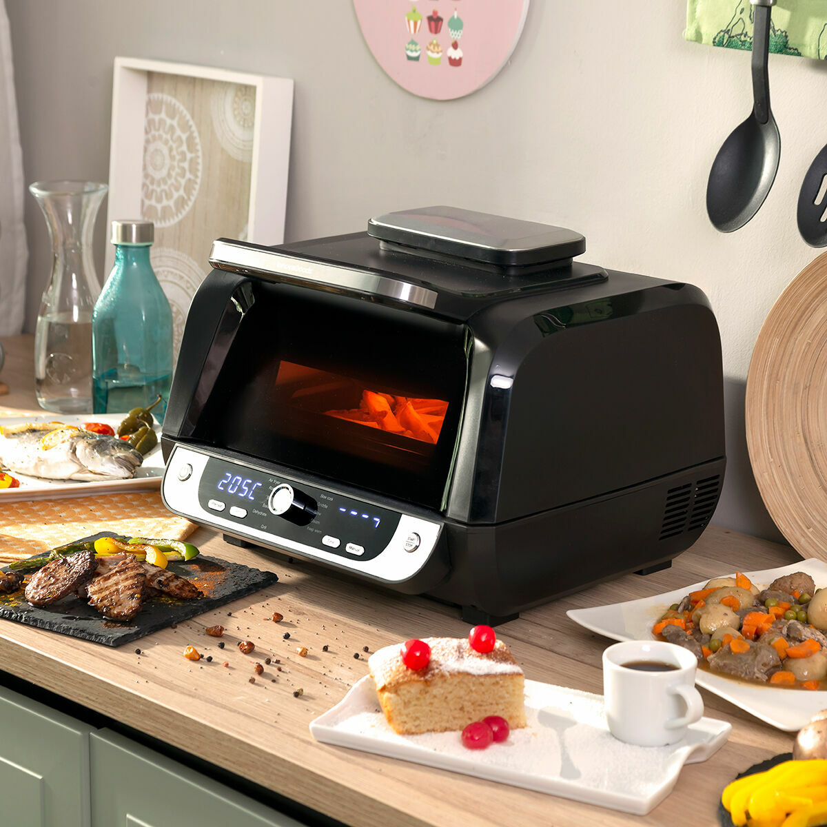 Ölfreie Fritteuse mit Grill, Zubehör und Rezeptbuch InnovaGoods Air Fryer Fryinn 12-in-1 6000 Schwarz Stahl 6 L 3400 W