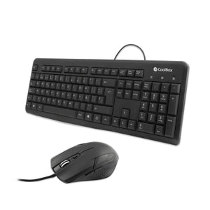 Tastatur mit Maus CoolBox COO-KTR-01U Qwerty Spanisch Schwarz