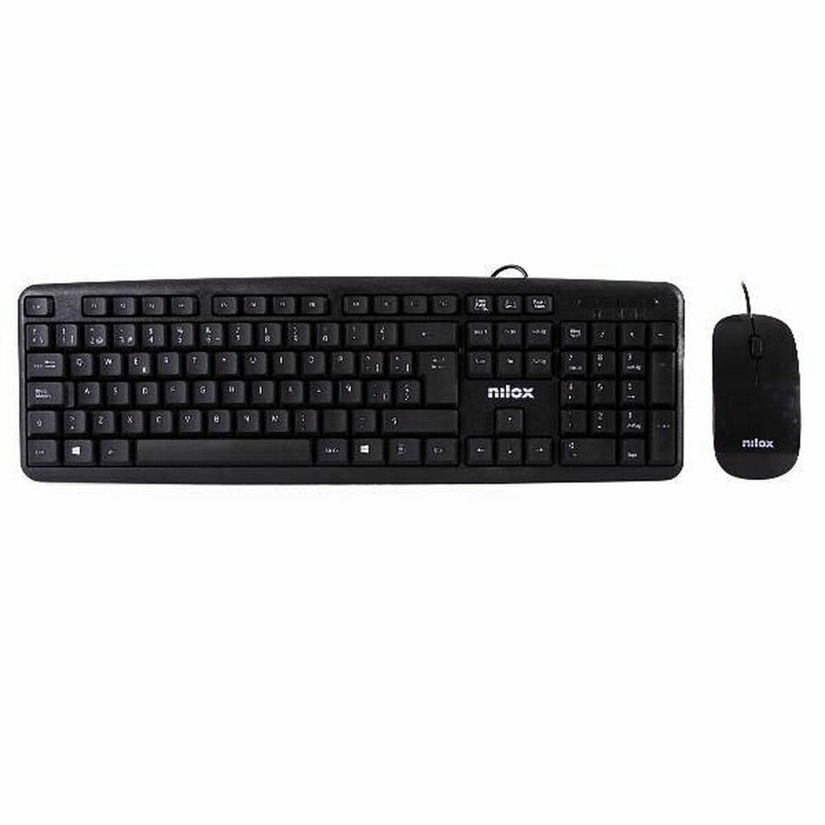 Tastatur mit Maus Nilox COMBO USB NILOX - TECLADO + RATÓN FLAT Schwarz Qwerty Spanisch