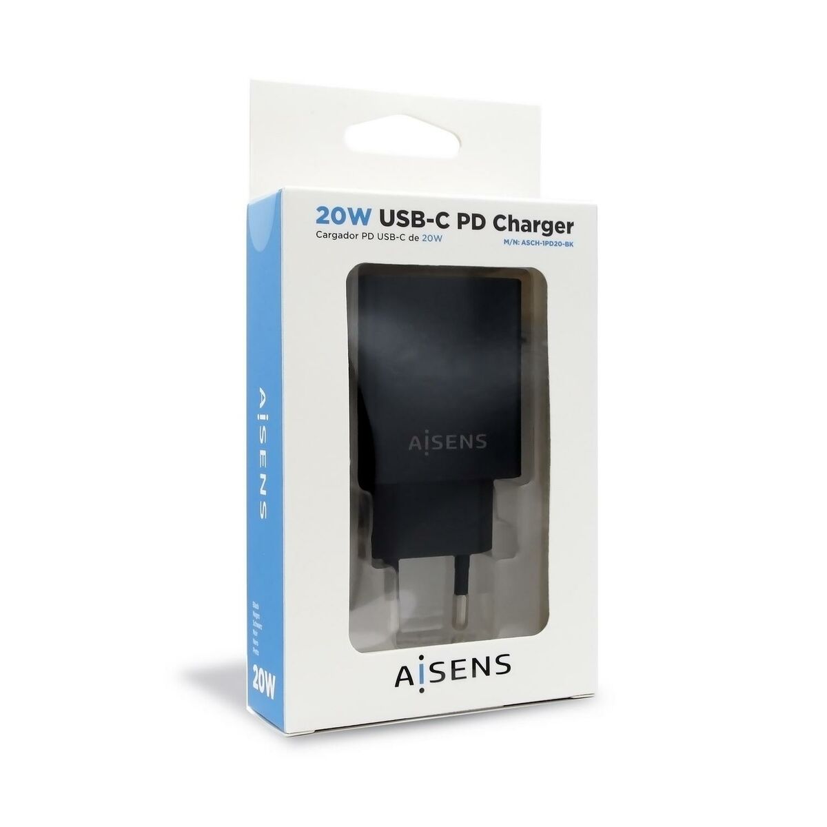 Charger Aisens Cargador USB-C PD 3.0 1 Puerto 1x USB-C 20 W, Negro USB-C Black 20 W