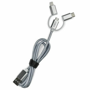 Universal-USB-Autoladegerät + USB-Kabel C Subblim Cargador Coche 2xUSB Dual Car Charger Alum 2.4A + Cable 3 in 1 Silver