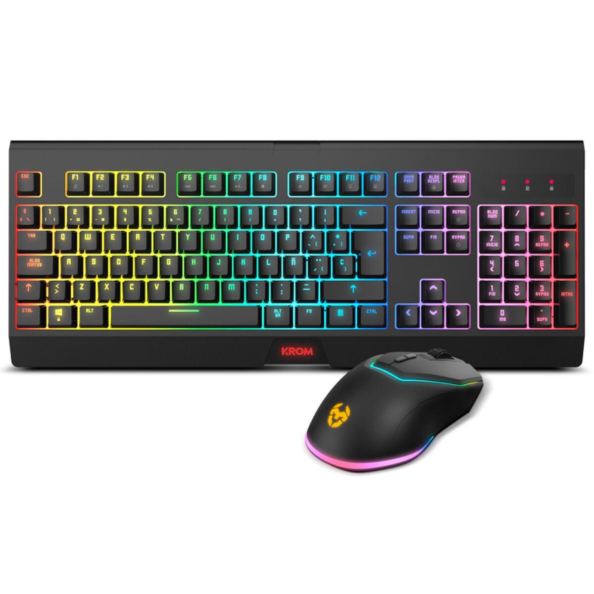 clavier et souris Krom NXKROMKBLSP Noir Multicouleur Espagnol Qwerty