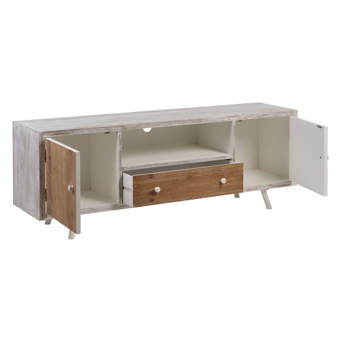 Meubles de télévision COUNTRY 150 x 35 x 53,5 cm Naturel Blanc Bois d'épicéa Bois MDF