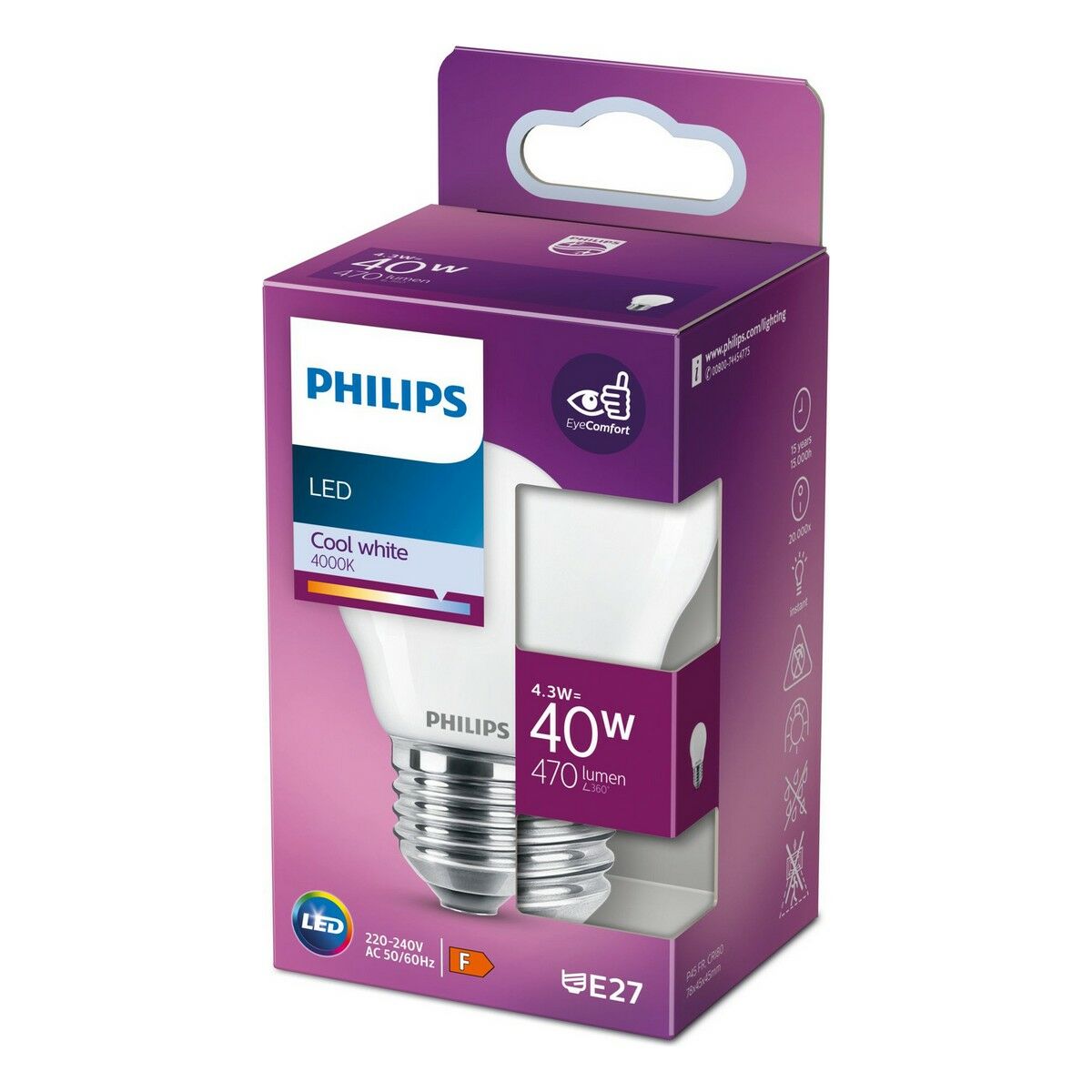 LED-Lampe Philips Weiß F 40 W 4,3 W E27 470 lm 4,5 x 7,8 cm (4000 K)