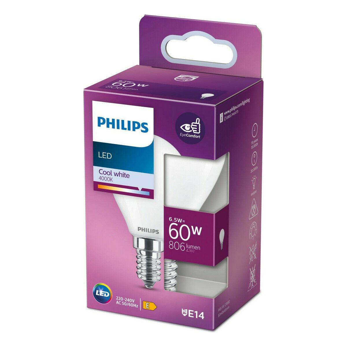 LED-Lampe Philips E 6.5 W 6,5 W 60 W E14 806 lm Ø 4,5 x 8 cm (4000 K)