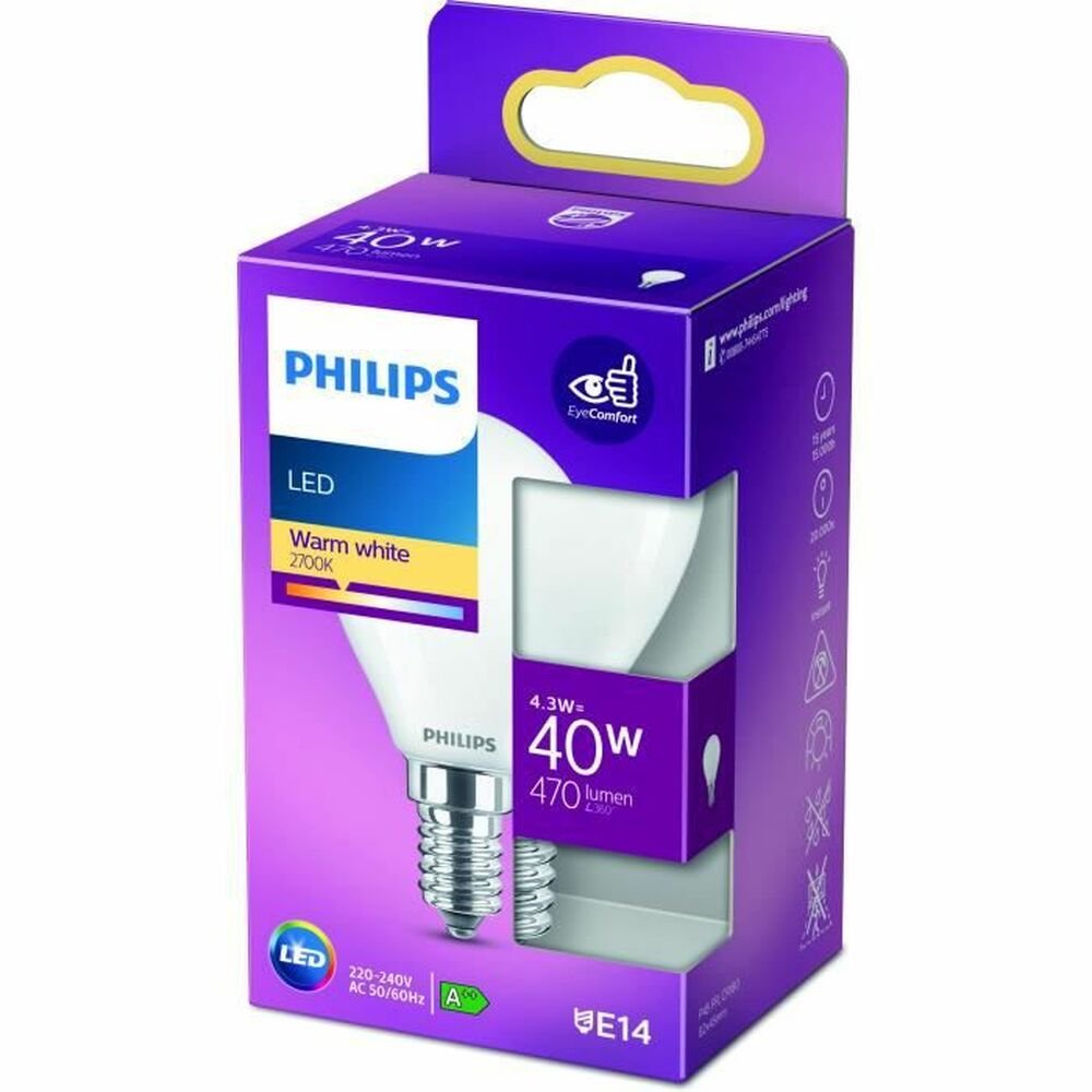 LED-Lampe Philips F 40 W 4,3 W E14 470 lm 4,5 x 8,2 cm (2700 K)