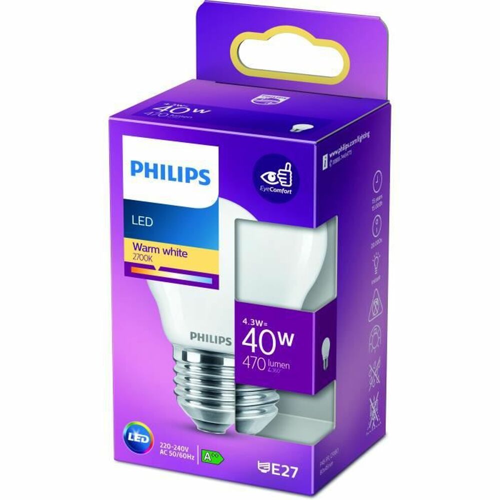 LED lamp Philips F 40 W 4,3 W E27 470 lm 4,5 x 8,2 cm (2700 K)