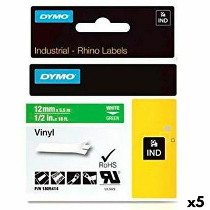 Laminiertes Klebeband zur Kennzeichnung von Maschinen Rhino Dymo ID1-12 12 x 5,5 mm Weiß grün Vinyl Selbstklebend (5 Stück)