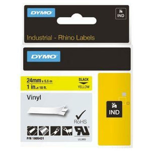 Laminated Tape for Labelling Machines Rhino Dymo ID1-24 24 x 5,5 mm Black Yellow Stick Self-adhesives (5 Units)