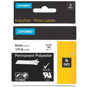 Laminiertes Klebeband zur Kennzeichnung von Maschinen Rhino Dymo ID1-6 Weiß Schwarz 6 x 5,5 mm (5 Stück)