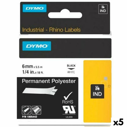 Laminiertes Klebeband zur Kennzeichnung von Maschinen Rhino Dymo ID1-6 Weiß Schwarz 6 x 5,5 mm (5 Stück)